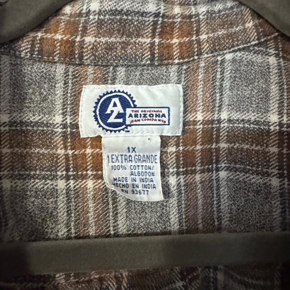 Vintage Arizona Jean Company Brown and Gray Flannel Shirt 1X - Picture 2 of 3